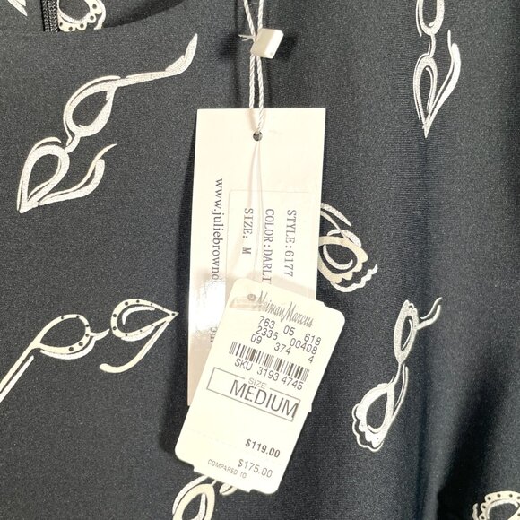 JB By Julie Brown Sheath Dress MEDIUM Black Whimsical Print Neiman Marcus NEW - Picture 7 of 11